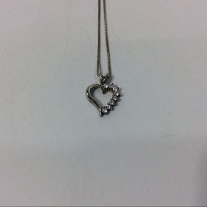 Heart Shape Sterling 925 Silver And Faux Diamond Necklace 9" Chain